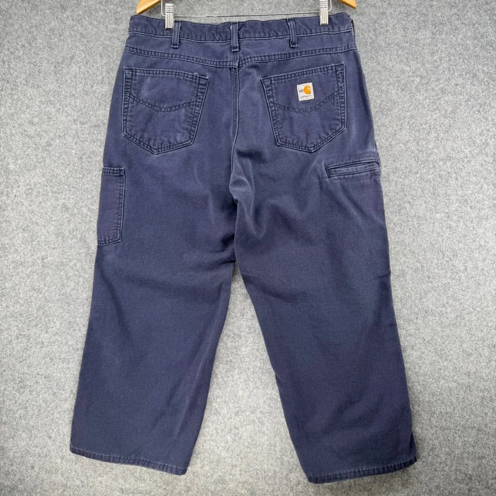 Carhartt FR Work Pants Mens 36x25 Navy Blue Flame Resistant Carpenter FRB159-DNY